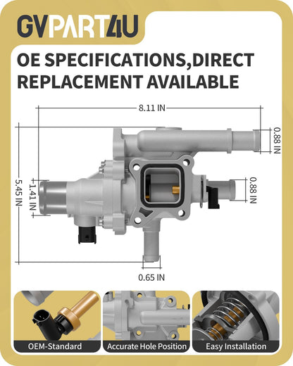 Upgraded Aluminum Engine Coolant Thermostat Housing Assembly with Gasket & Sensor -Fit for Chevrolet Cruze 2011-2016, Sonic 2012-2018, Trax 2013-2020, 1.6L &1.8L, Replace 25199824 25192228