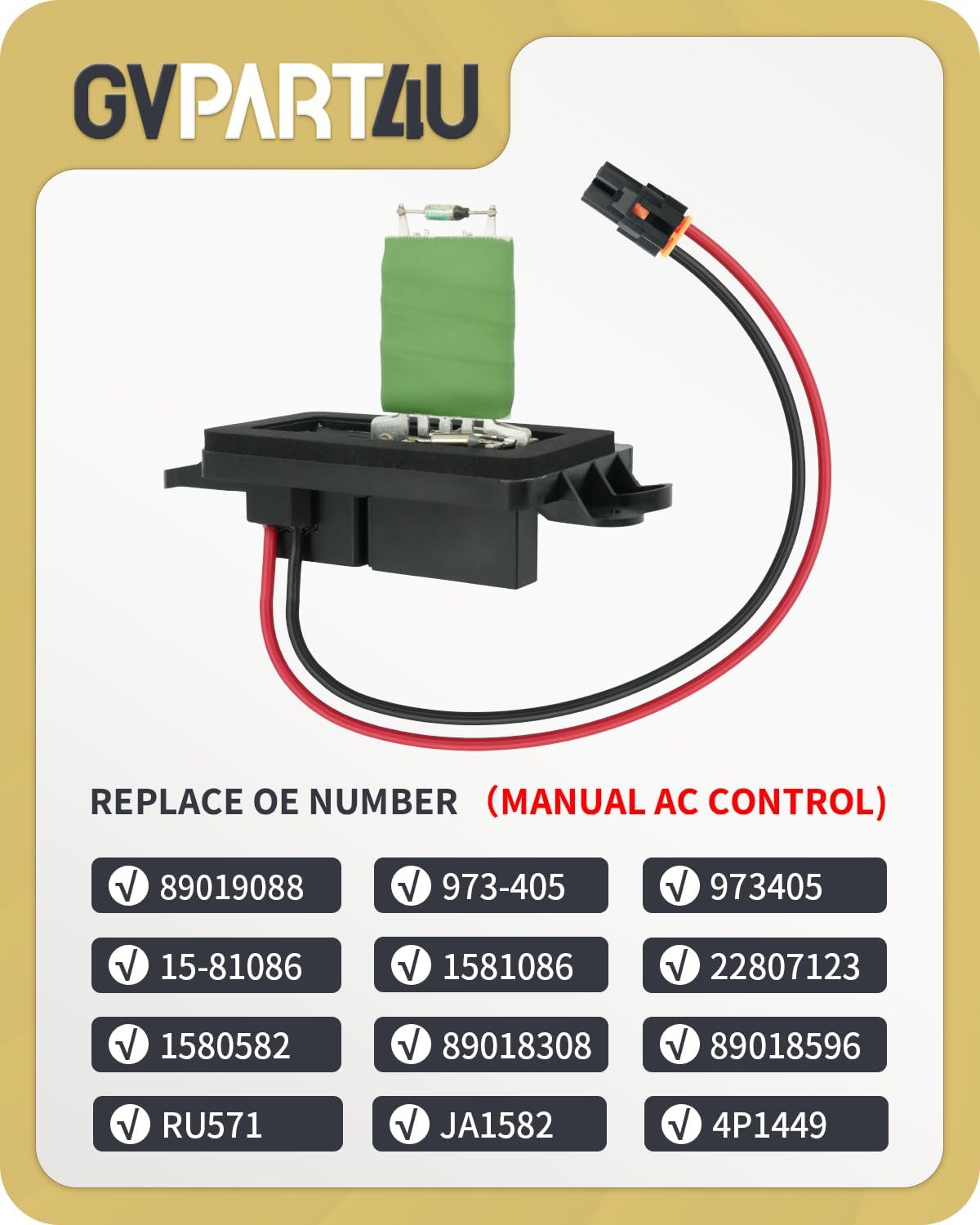 Blower Motor Resistor 89019088 2003 2004 2005 2006 for Chevy Chevrolet Avalanche Silverado 1500 2500 Suburban Tahoe, for GMC Sierra Yukon, Blower Resistor 1581086 with Manual AC Control