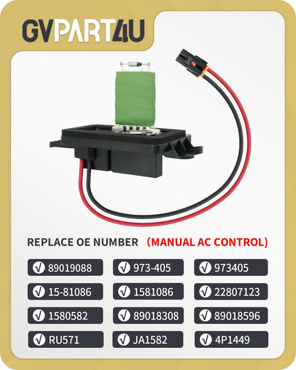 Blower Motor Resistor 89019088 2003 2004 2005 2006 for Chevy Chevrolet Avalanche Silverado 1500 2500 Suburban Tahoe, for GMC Sierra Yukon, Blower Resistor 1581086 with Manual AC Control