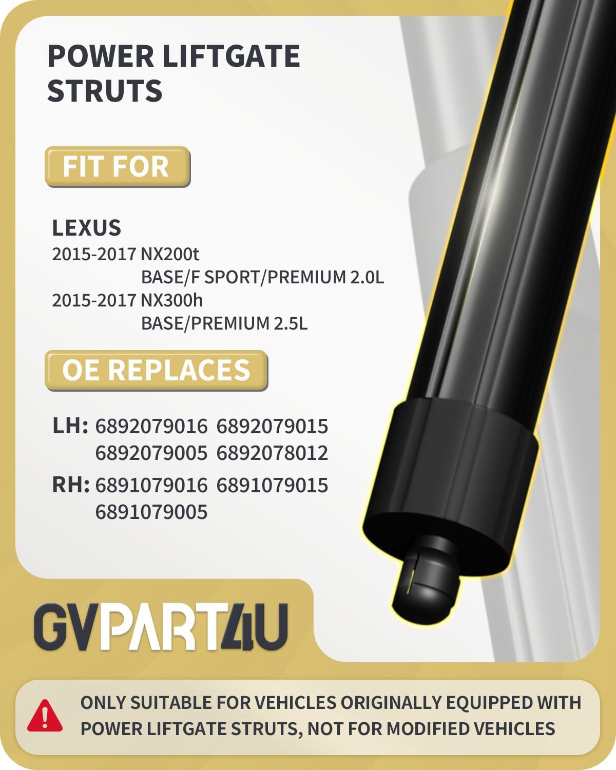 Power Liftgate Struts Fit for Lexus NX200t NX300h 2015-2017, 2Pcs | OEM 6891079016 6892079016, Rear Electric Trunk Shock Actuator, Tailgate Lift Supports, For 2015 2016 2017, Left & Right