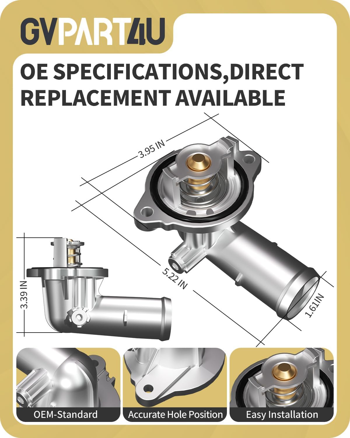 Thermostat Housing Assembly Fit for Jeep Dodge, OEM 5184651AF | 3.6L Aluminum Engine Coolant Thermostat for Grand Cherokee 2011-2015, Wrangler JK 2012-2018, Durango 2011-2015, OE 902-852