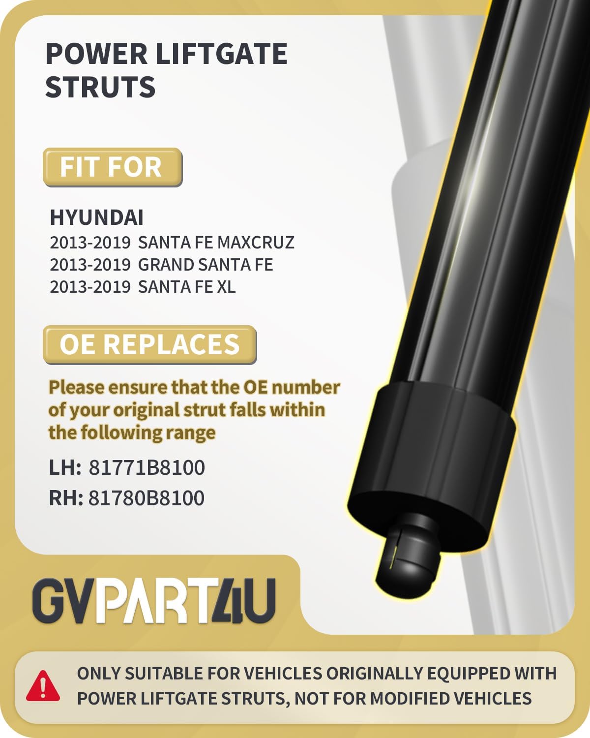 Power Liftgate Struts Fit for Hyundai Santa Fe 2013-2019, 2Pcs | OEM 81771-B8100,81780-B8100, Rear Electric Trunk Shock Actuator, Tailgate Lift Supports, Left & Right