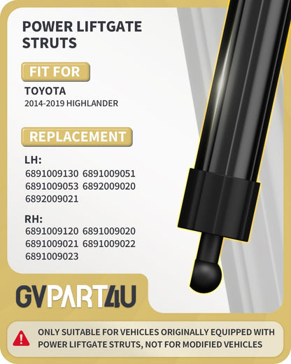 Power Liftgate Struts Fit for Toyota Highlander 2014-2019, 2PCS | OEM 6891009130 6891009120, Rear Electric Trunk Shock Actuator, Tailgate Lift Supports, For 2014 2015 2016 2017 2018 2019